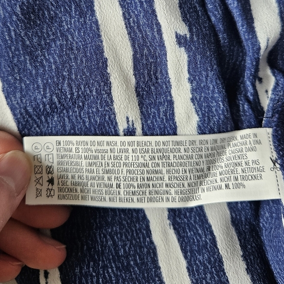 4/$20 Navy Blue Striped Button Down Cropped Shirt - Picture 4 of 6